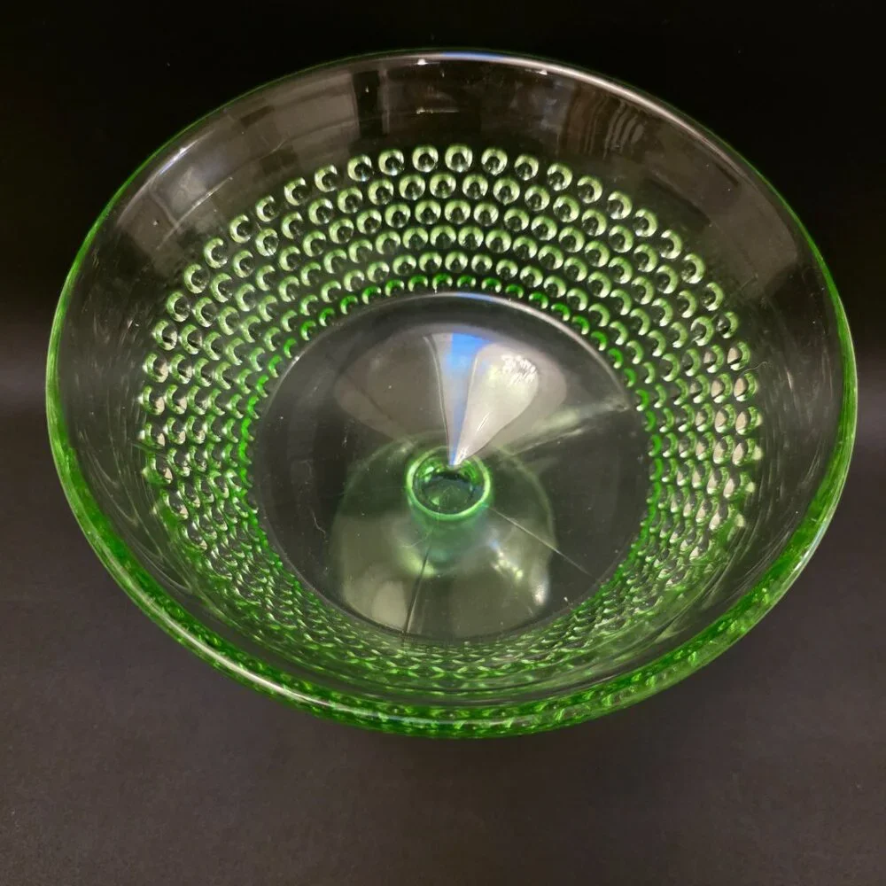Vintage LE Smith Medium Green Glass Hobnail Compote Dish